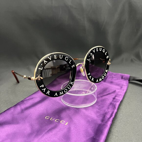 Gucci L'Aveugle Par Amour Round Sunglasses - Picture 2 of 5